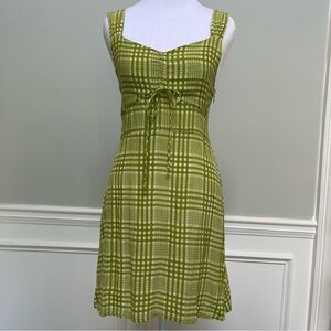 Faithfull the Brand Green and White Ruched Sweetheart Sundress